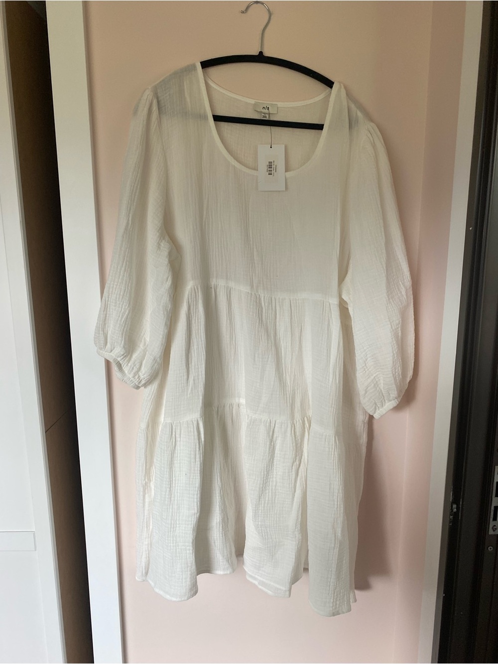 NLT Lightweight White Gauze Tiered Peasant Dress - 3X